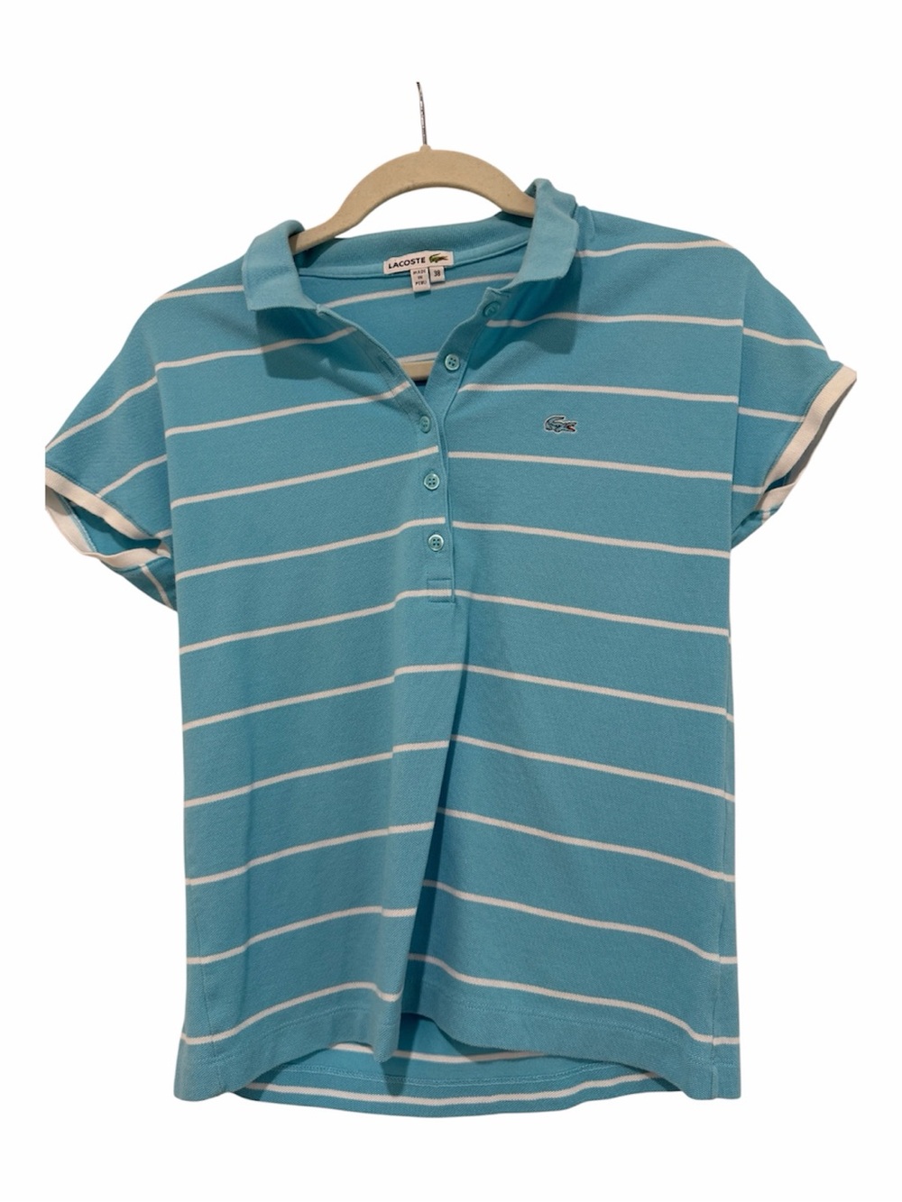 Lacoste Top Blue & White Striped Polo Shirt Preppy Size 38